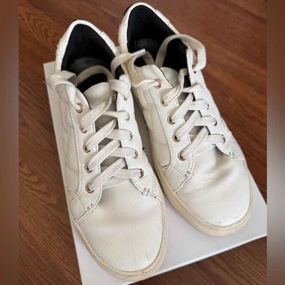 Kurt Geiger White Leather Sneakers with Gold Eyelets